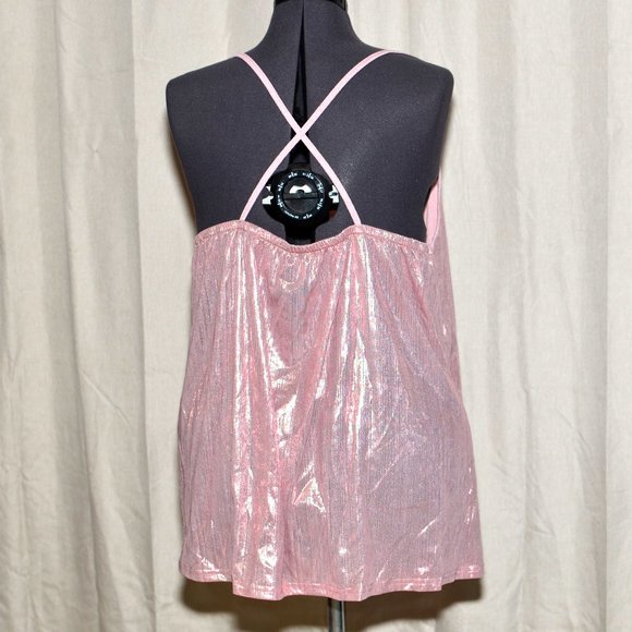 New Plus Size 4X Shein Champagne Blush Pink Slinky Sparkle Metallic Tank Top - Picture 7 of 10
